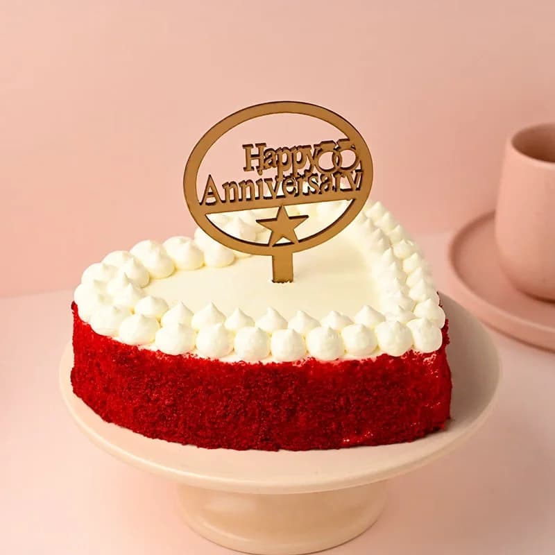 Heart Shaped Red Velvet Happy Anniversary Cake Sweet — view 2 of 4
