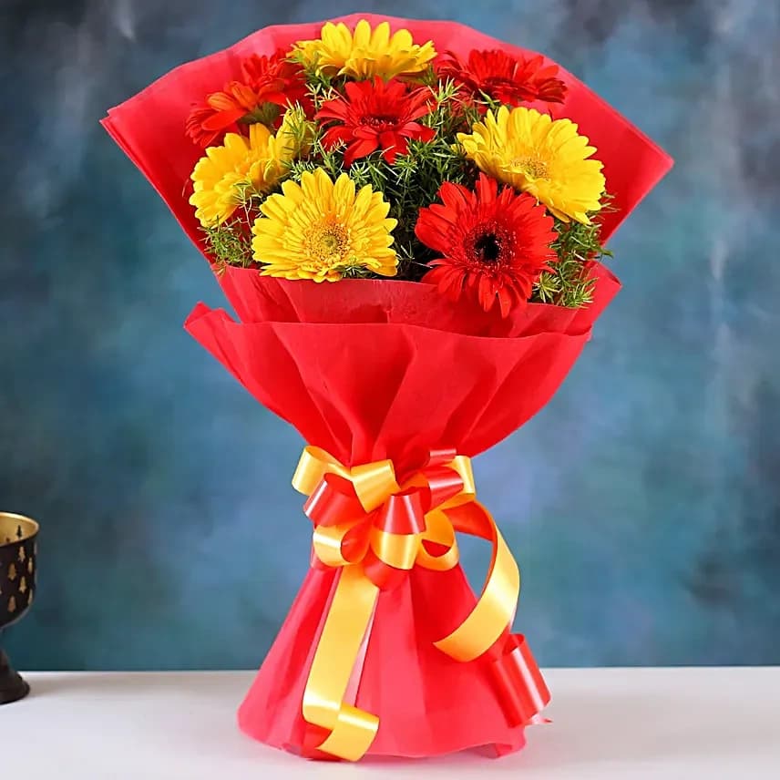 Glorious Red & Yellow Gerbera Blossoms Flowers  Bouquet — view 1 of 4