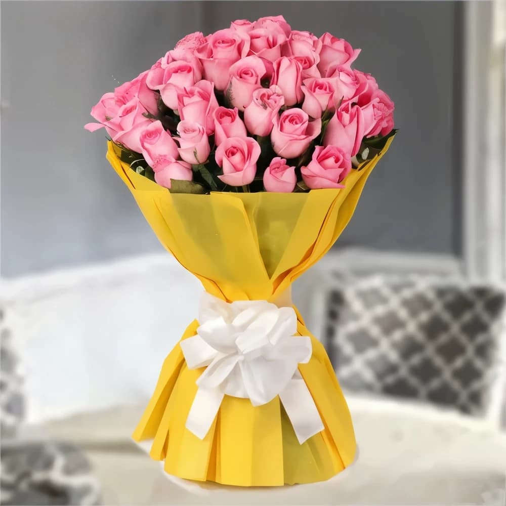 Happy Birthday Pink Rose Flowers Bouquet — view 1 of 1