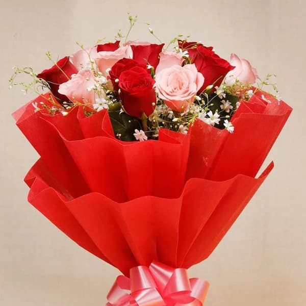10 Red and Pink Roses Flowers Bouquet — view 2 of 3