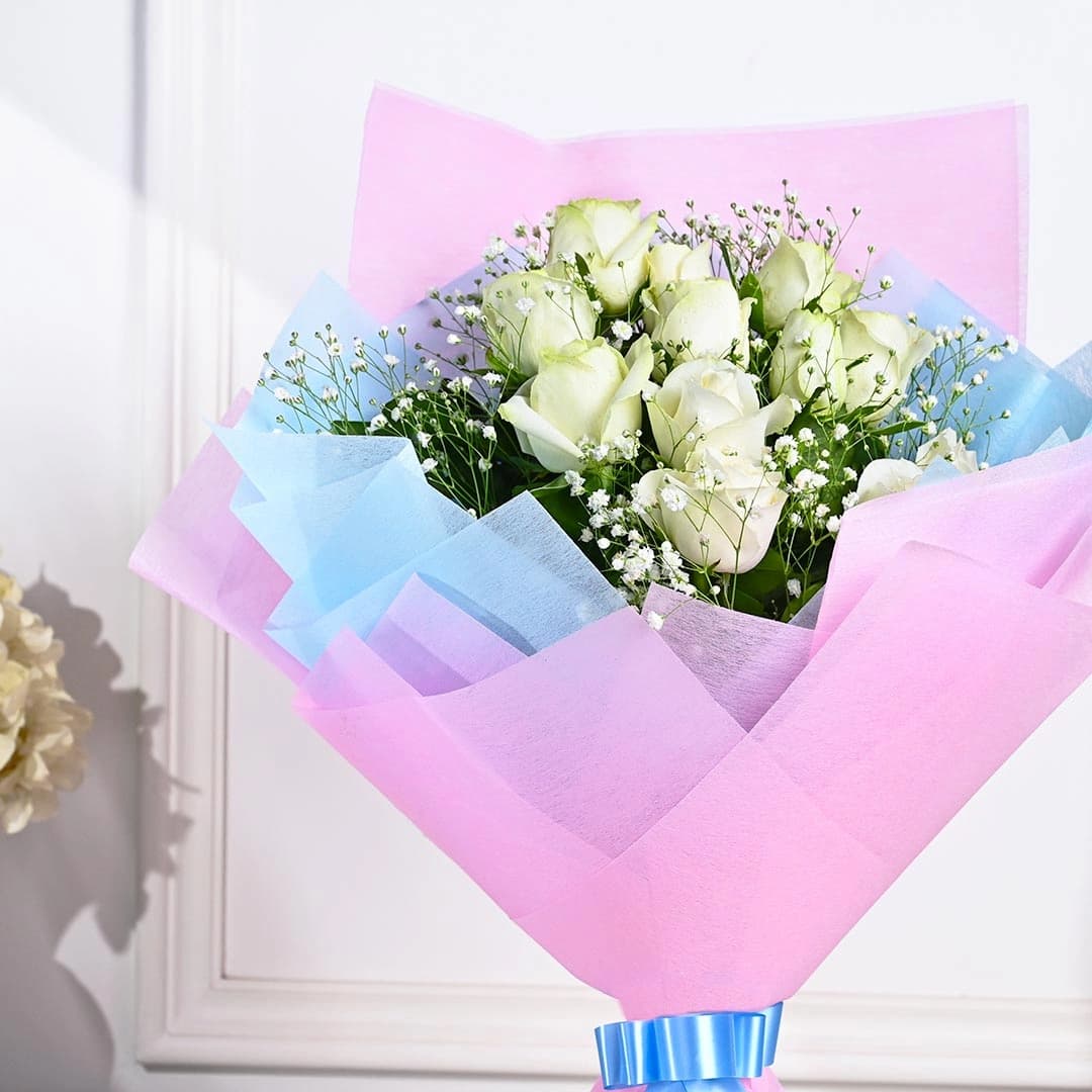 Enchanting White Flowers  Roses Bouquet — view 3 of 4