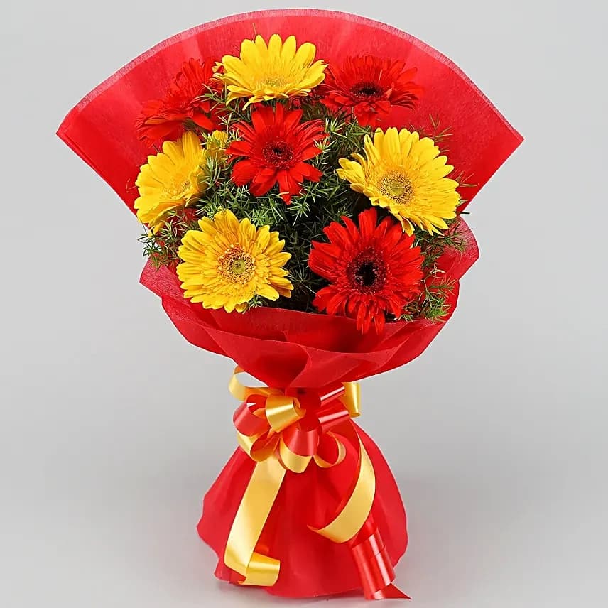 Glorious Red & Yellow Gerbera Blossoms Flowers  Bouquet — view 3 of 4