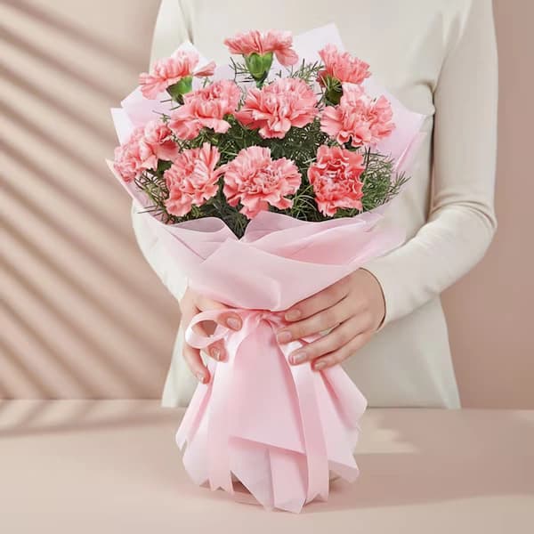 10 Pink Carnations Flowers  Bouquet — view 2 of 2
