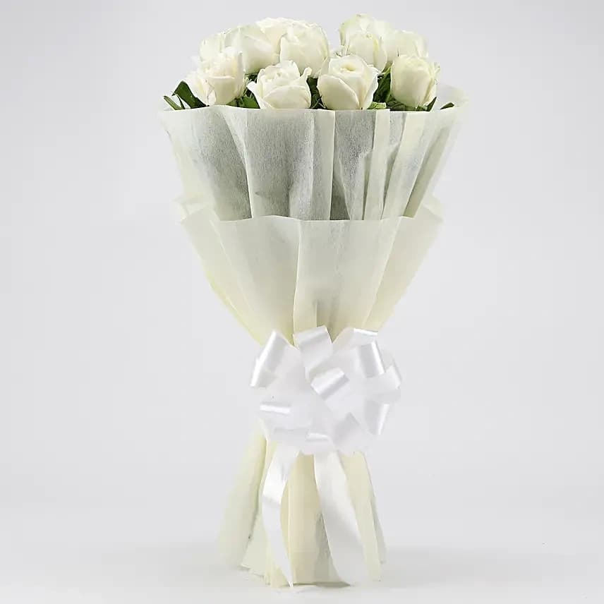 Elegant Pristine White Roses Flowers  Bouquet — view 1 of 4