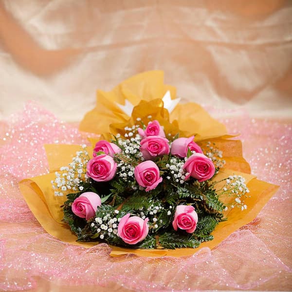 Amber Embraced 10 Pink Roses Flowers  Bouquet — view 3 of 3