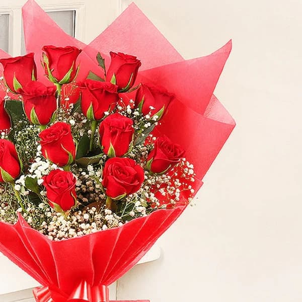 Red Roses in Red Packing Bouquet — view 2 of 3