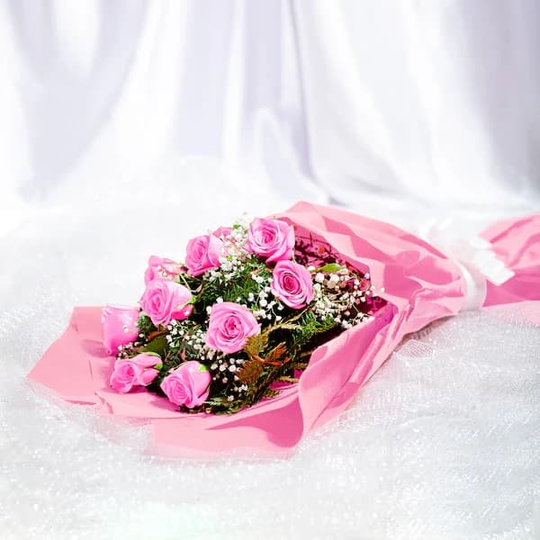 10 Pink Roses  Flowers Bouquet — view 2 of 3