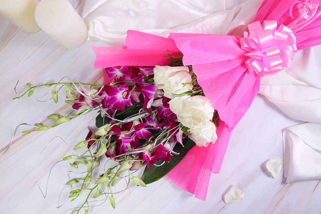 Rose and orchid gifting Flowers  bouquet — view 2 of 3