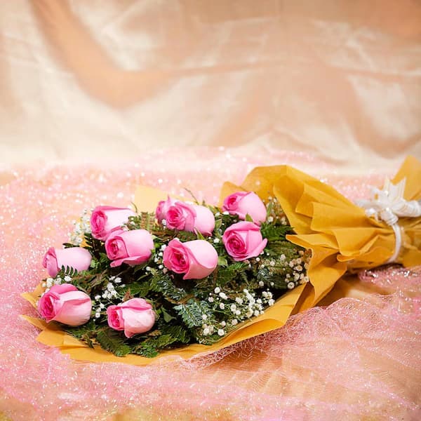 Amber Embraced 10 Pink Roses Flowers  Bouquet — view 2 of 3