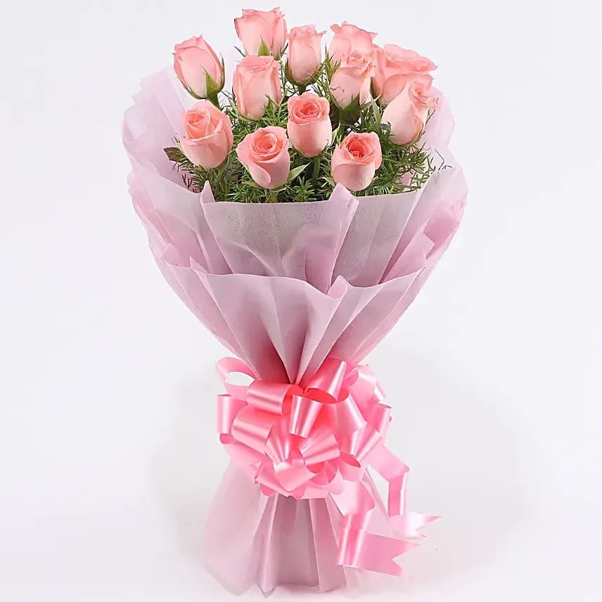 Elegance 12 Pink Roses Flowers  Bouquet — view 2 of 4
