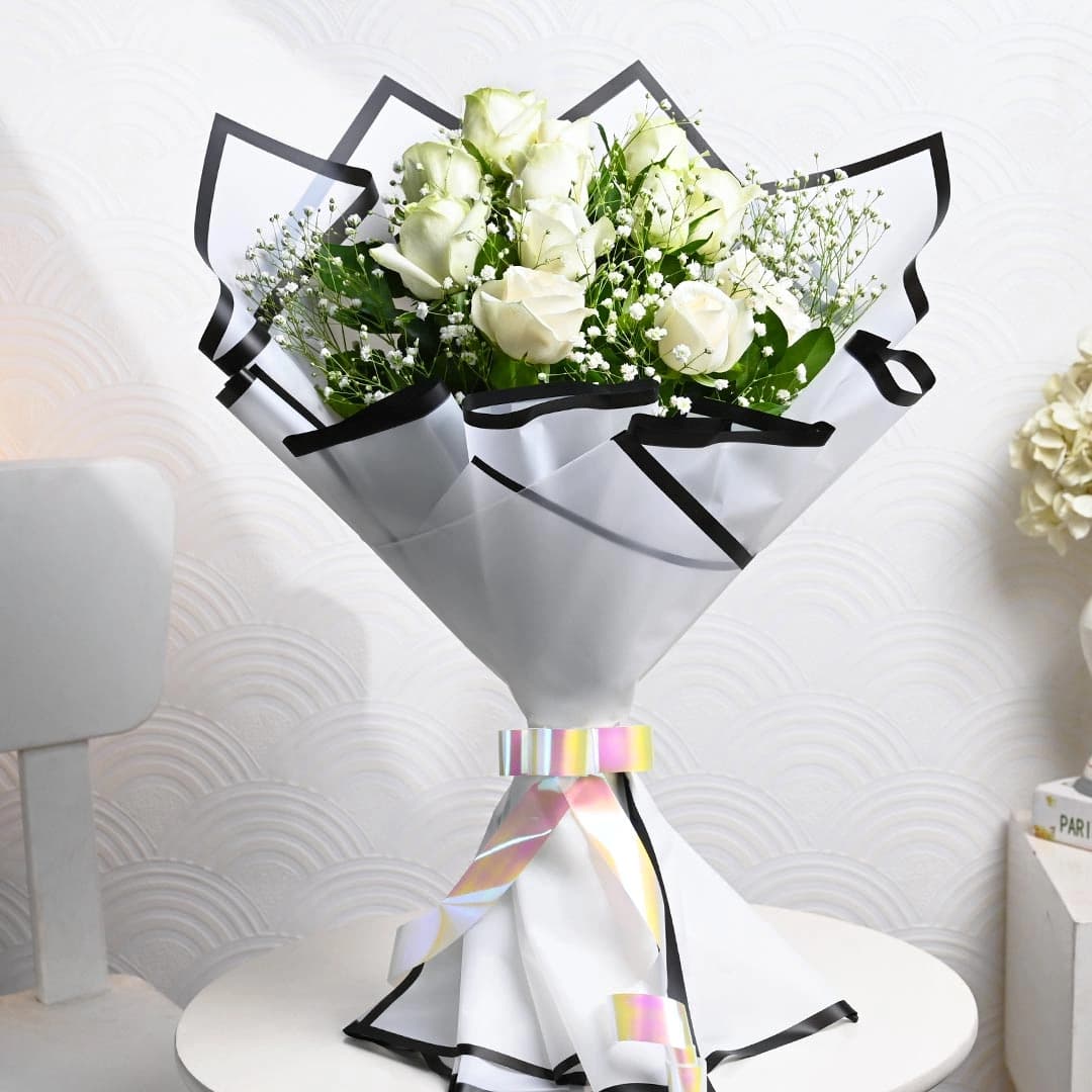 Eternity White Roses Flowers  Bouquet — view 1 of 4