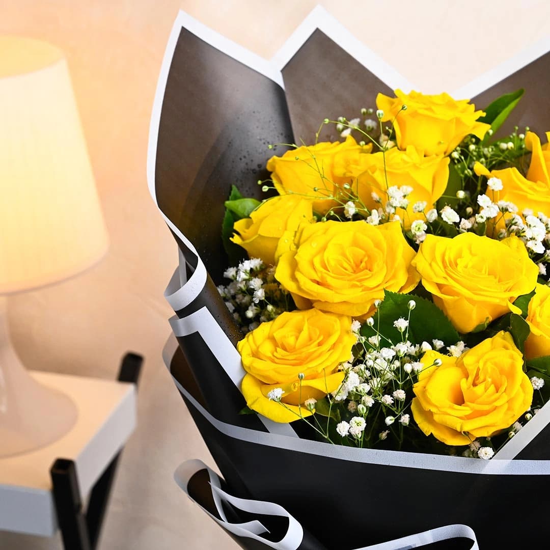 Mesmerizing Yellow Flowers  Roses In Black Paper — view 3 of 3