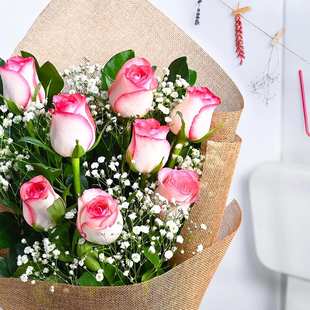 Charming Pink Flowers  Roses With Baby's Breath  Bouquets — view 4 of 4
