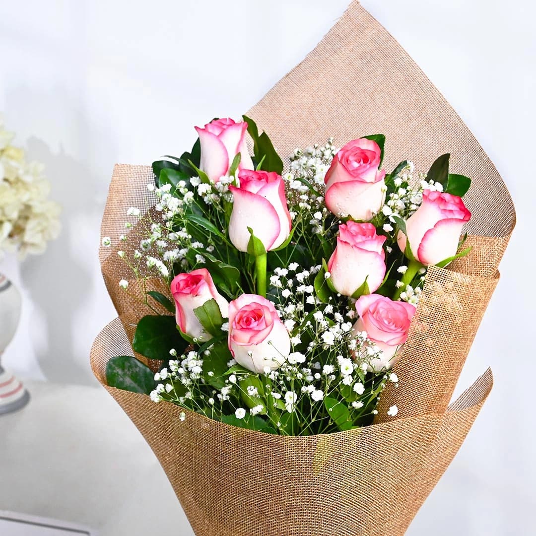 Charming Pink Flowers  Roses With Baby's Breath  Bouquets — view 3 of 4