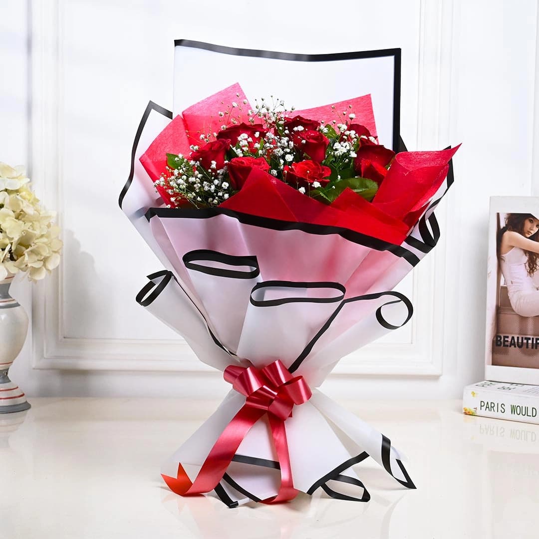 Red Roses Wrapped In Elagance Bouquet — view 1 of 4