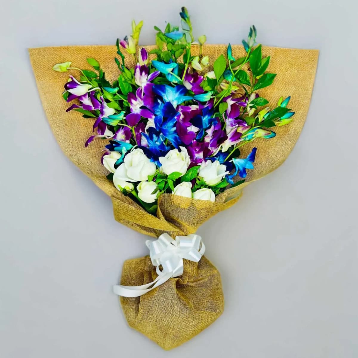 Orchids & Rose Flowers  Bouquet With Jute Wrapped — view 2 of 3