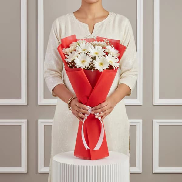 10 White Gerbera Flowers Bouquets — view 2 of 2