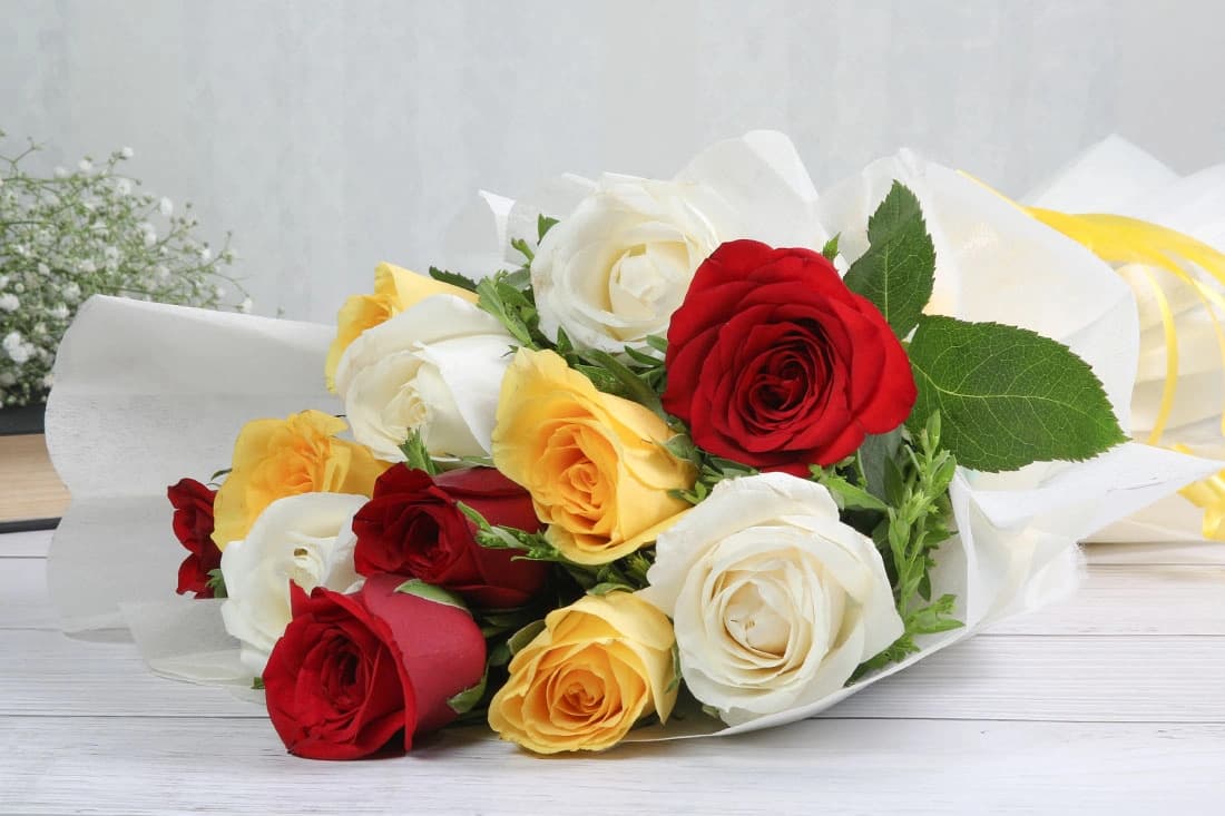 Red White and Yellow Flowers  rose bouquet — view 2 of 3