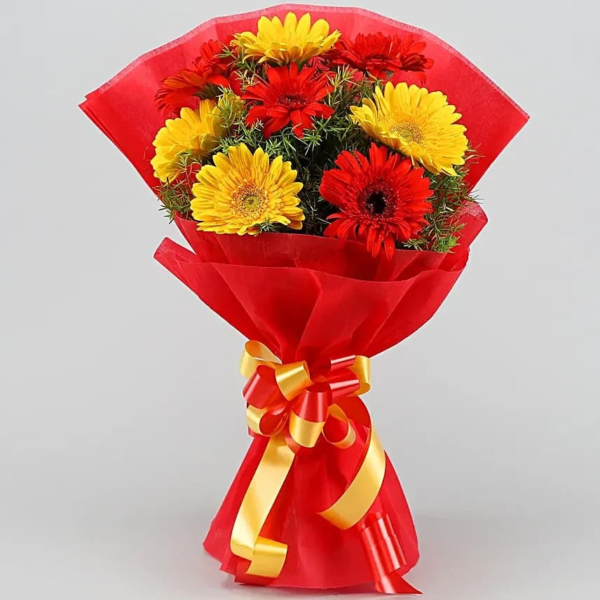 Glorious Red & Yellow Gerbera Blossoms Flowers  Bouquet — view 4 of 4