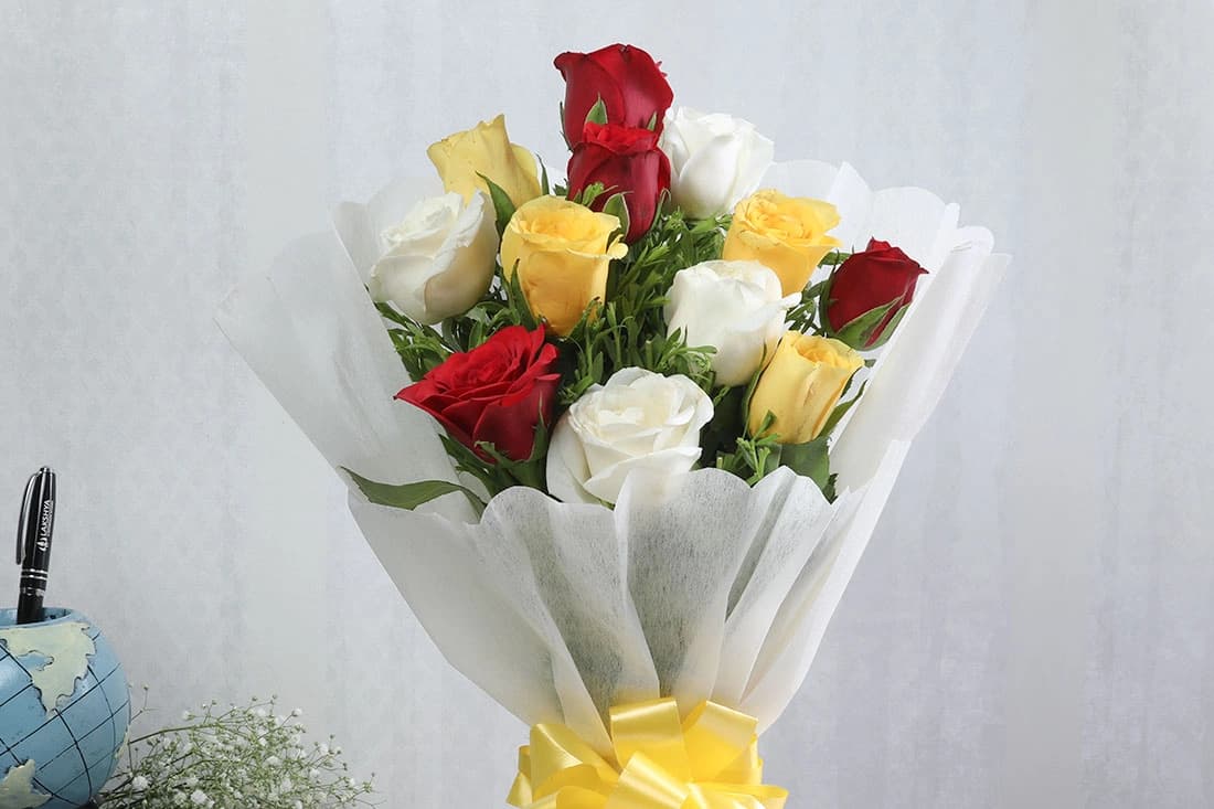 Red White and Yellow Flowers  rose bouquet — view 3 of 3