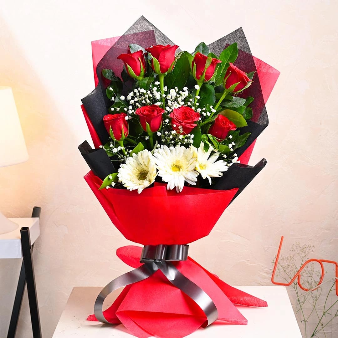 Forever White Gerberas And Red Roses Bouquet — view 2 of 3