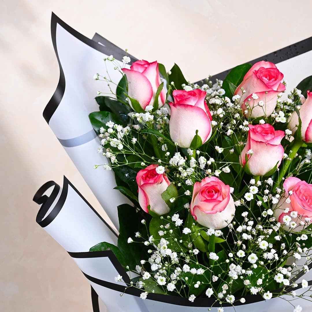 Glow And Blush Pink Flowers  Roses With Baby Breath — view 4 of 4