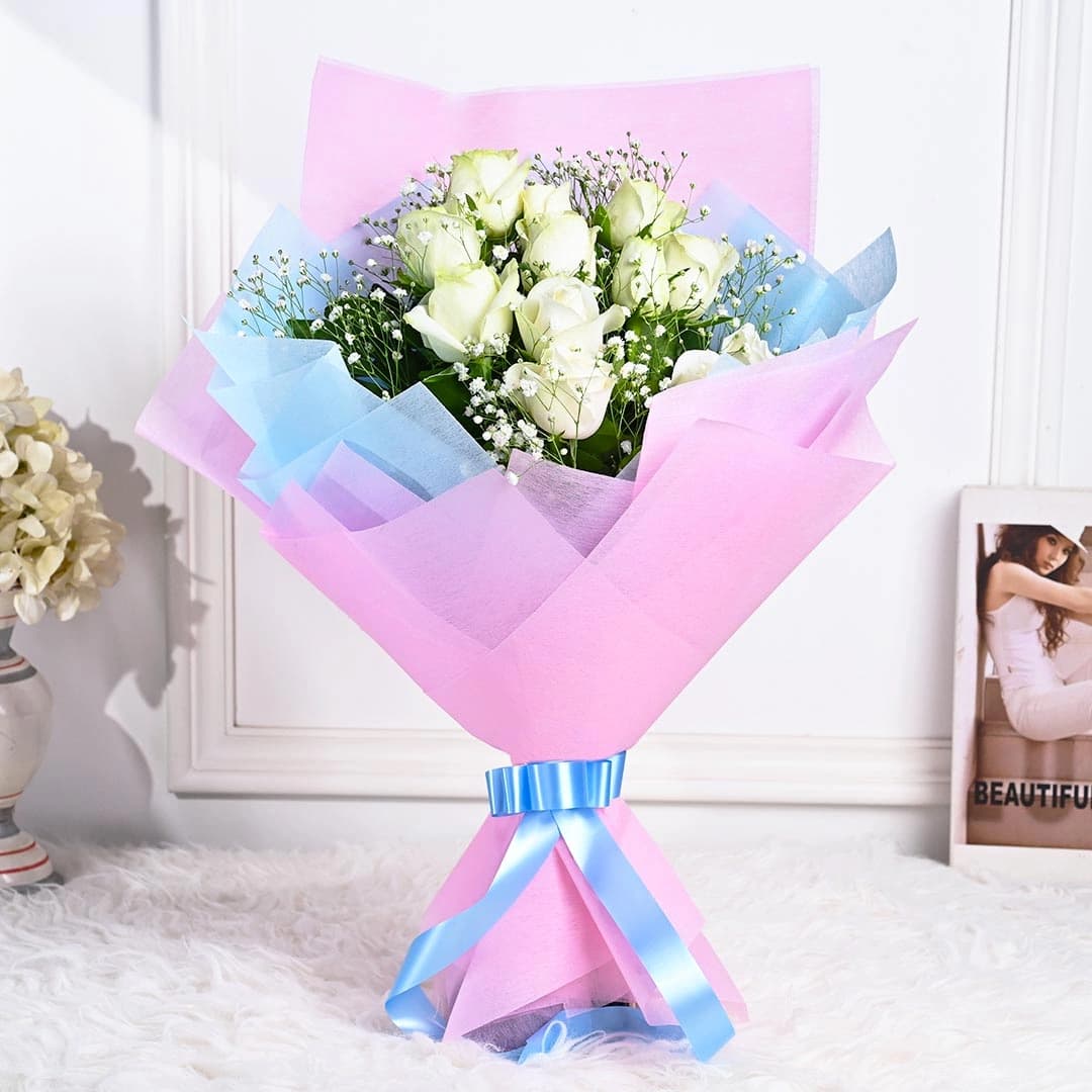 Enchanting White Flowers  Roses Bouquet — view 1 of 4