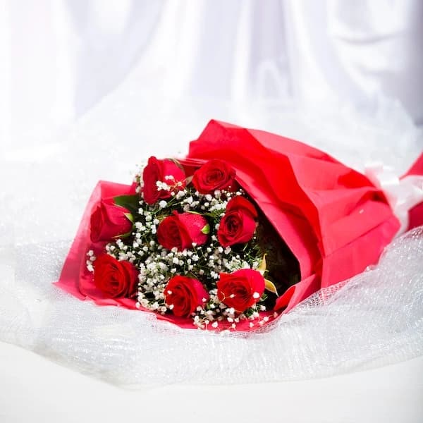 8 Red Roses Bouquet Flowers — view 2 of 3
