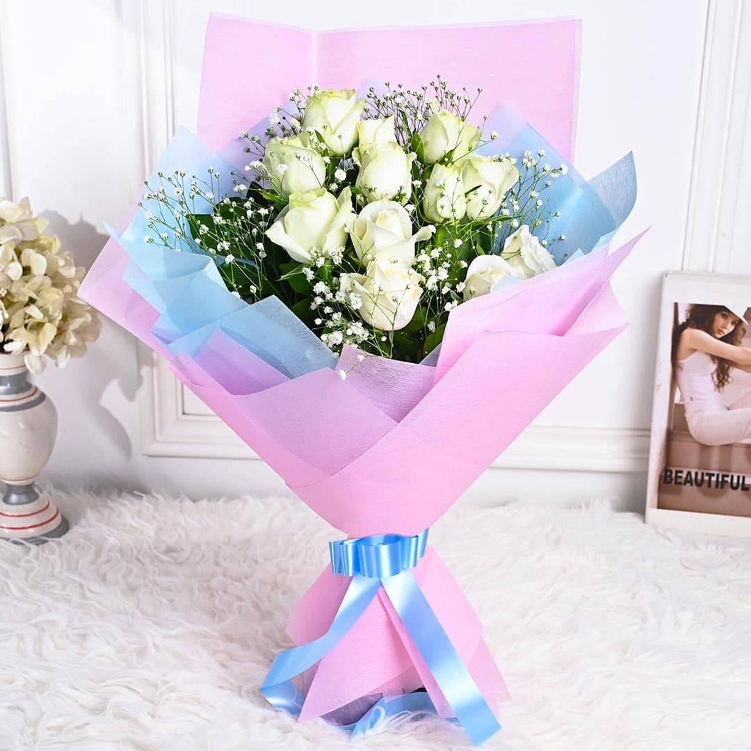 Enchanting White Flowers  Roses Bouquet — view 2 of 4