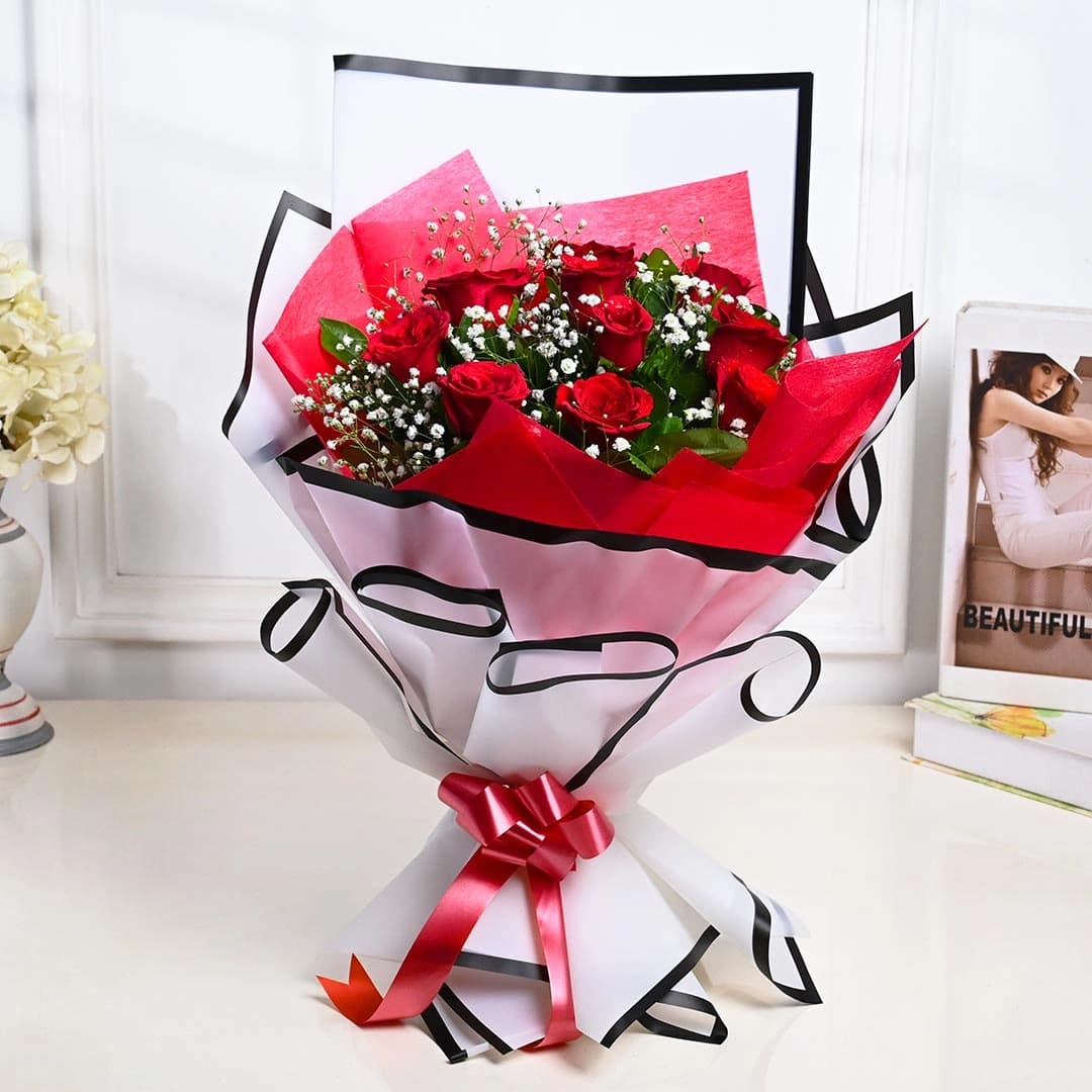 Red Roses Wrapped In Elagance Bouquet — view 2 of 4