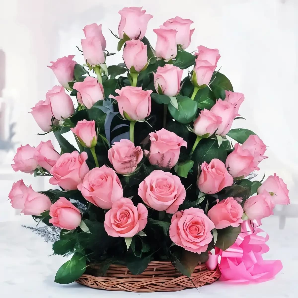 Pretty Pink Rose Flower Basket — view 1 of 1