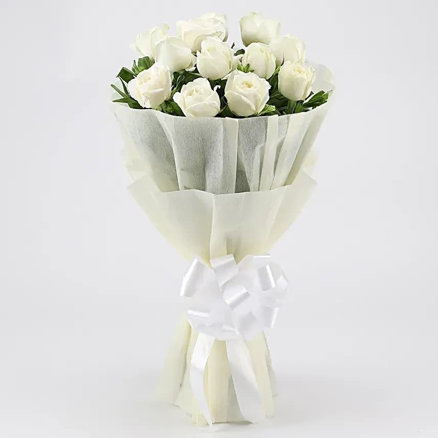 Elegant Pristine White Roses Flowers  Bouquet — view 3 of 4