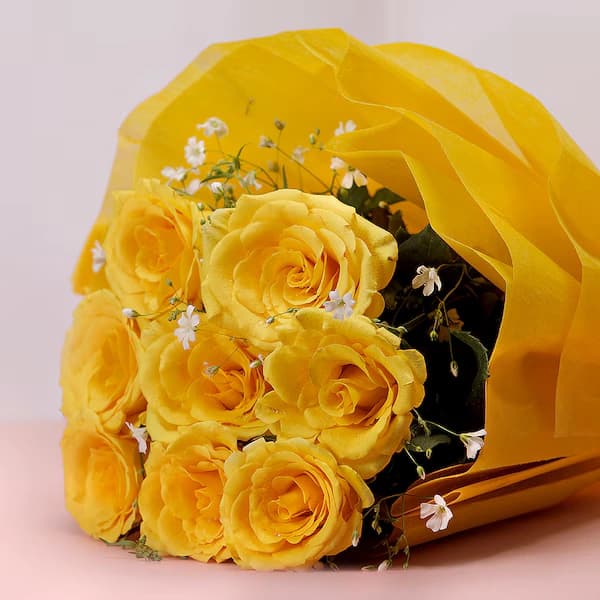 8 Yellow Roses Flowers Bouquet — view 1 of 2