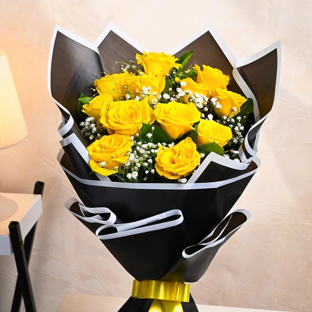 Mesmerizing Yellow Flowers  Roses In Black Paper — view 2 of 3