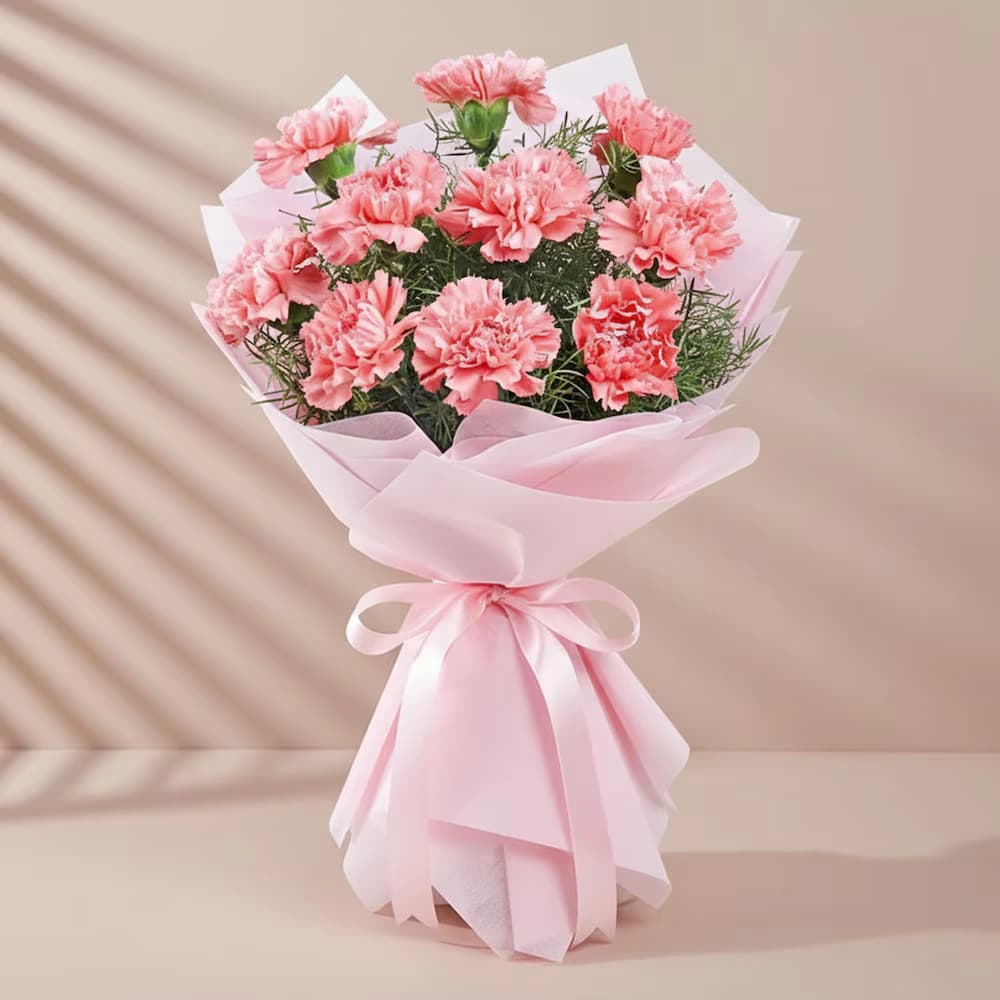 10 Pink Carnations Flowers  Bouquet — view 1 of 2