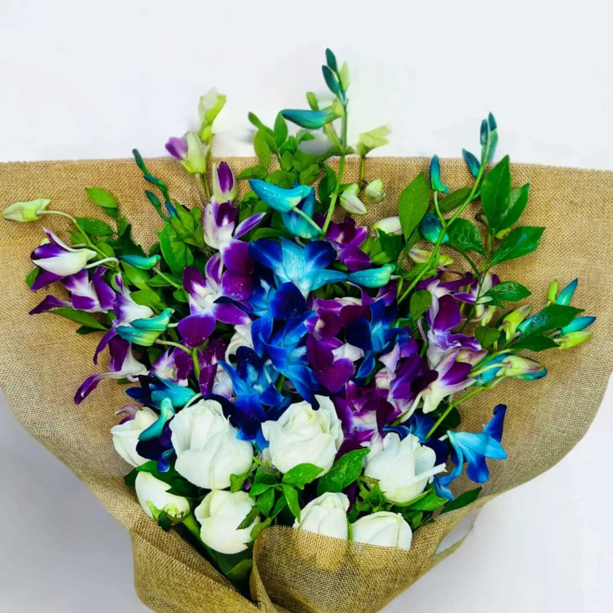 Orchids & Rose Flowers  Bouquet With Jute Wrapped — view 3 of 3