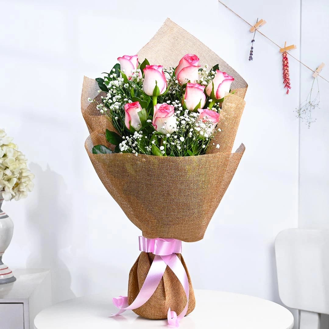 Charming Pink Flowers  Roses With Baby's Breath  Bouquets — view 2 of 4