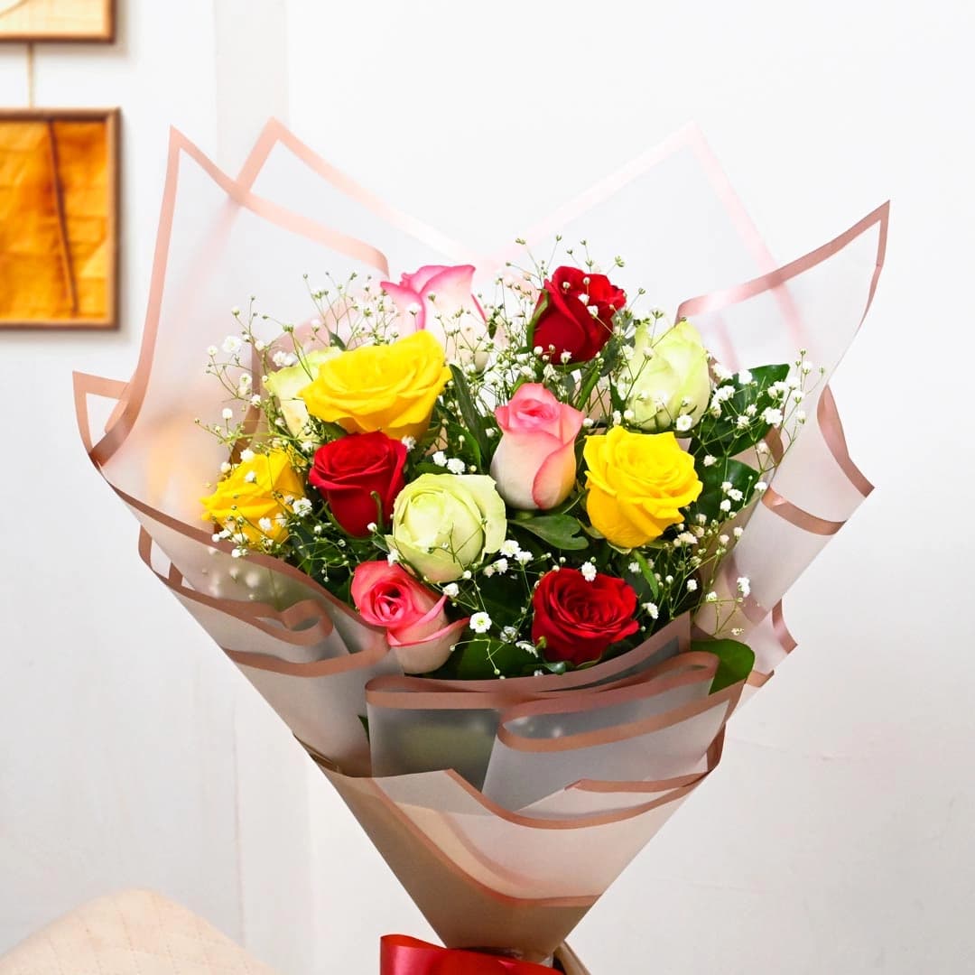 Vibrant Mixed Roses Flowers Bouquet — view 2 of 3