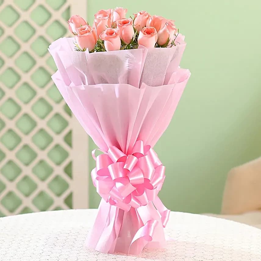 Elegance 12 Pink Roses Flowers  Bouquet — view 1 of 4