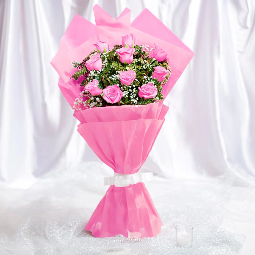 10 Pink Roses  Flowers Bouquet — view 1 of 3