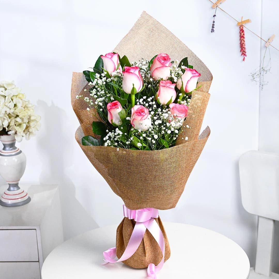 Charming Pink Flowers  Roses With Baby's Breath  Bouquets — view 1 of 4
