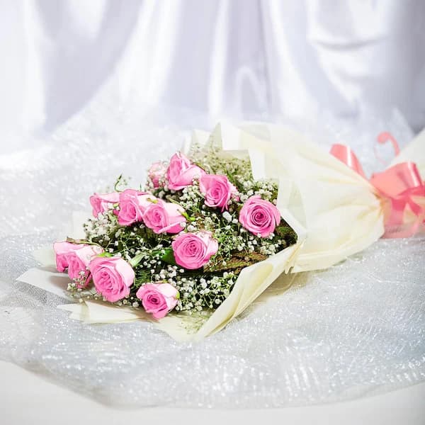 12 Pink Roses Flowers  Bouquet — view 2 of 3