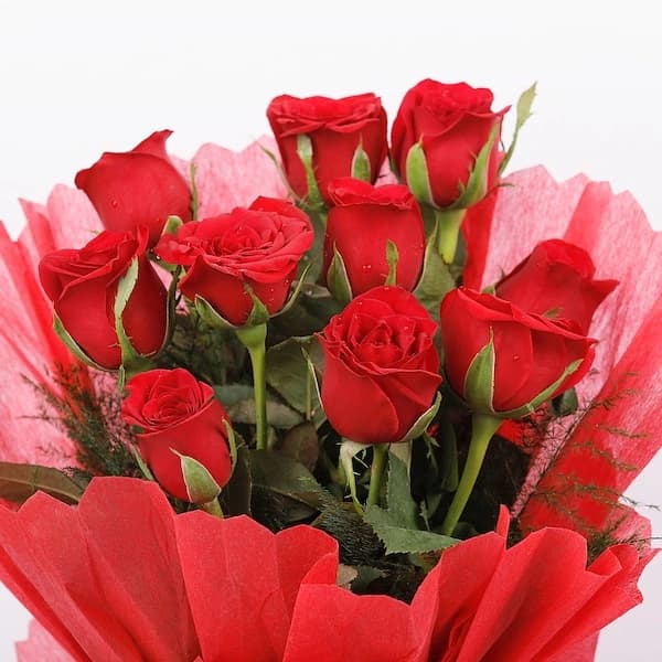 10 Red Roses in Red Paper Packing Flowers Bouquet — view 3 of 3