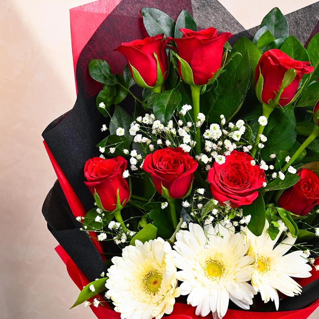 Forever White Gerberas And Red Roses Bouquet — view 3 of 3