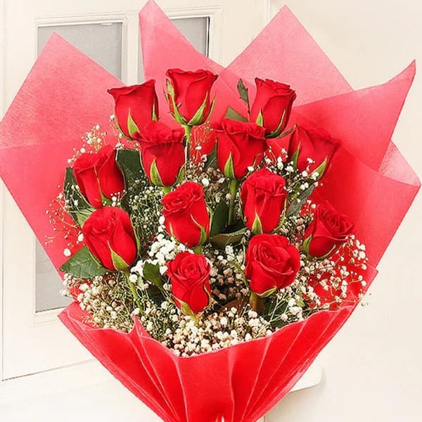 Red Roses in Red Packing Bouquet — view 3 of 3