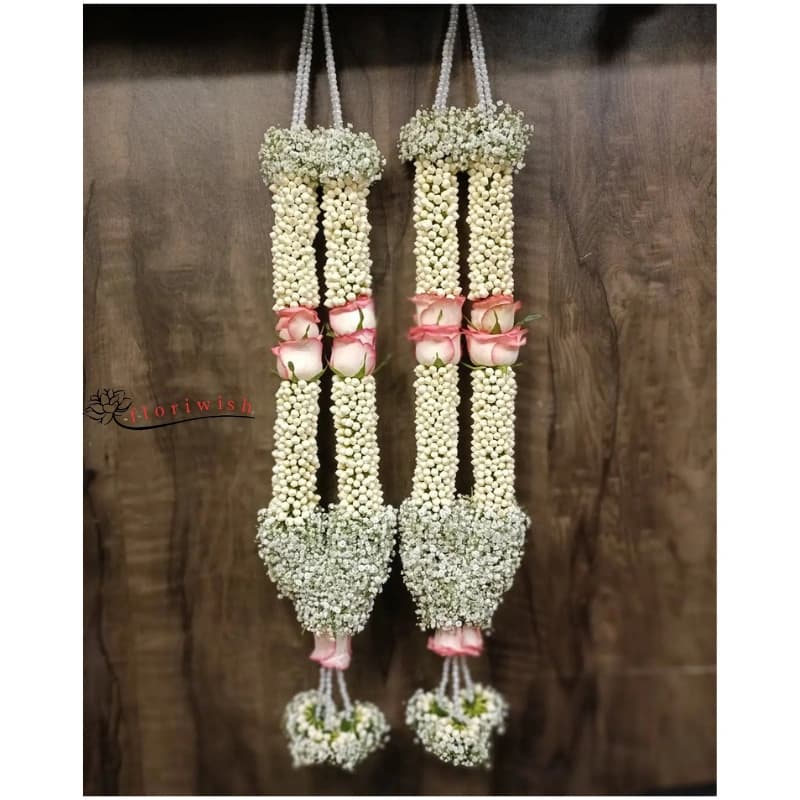 White Jipso & Pink Rose Varmala — view 1 of 1