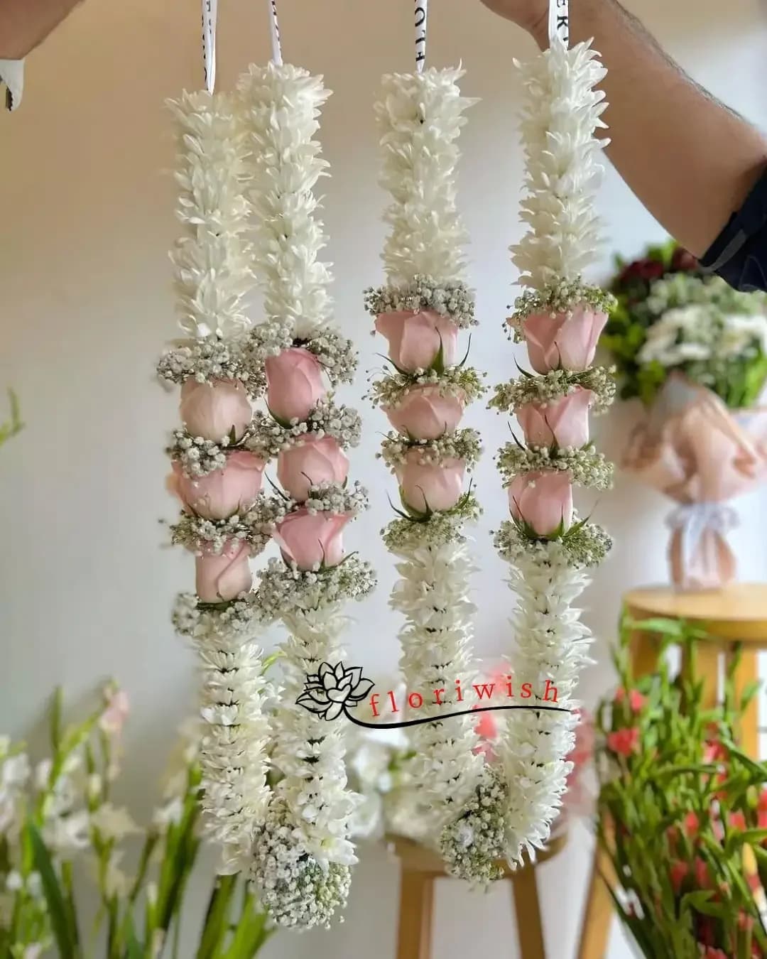 Jasmine Flower Pink Rose Garland — view 1 of 1