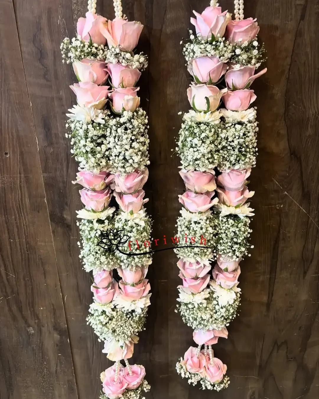 Pink Roses Baby Breath Jaimala — view 1 of 1