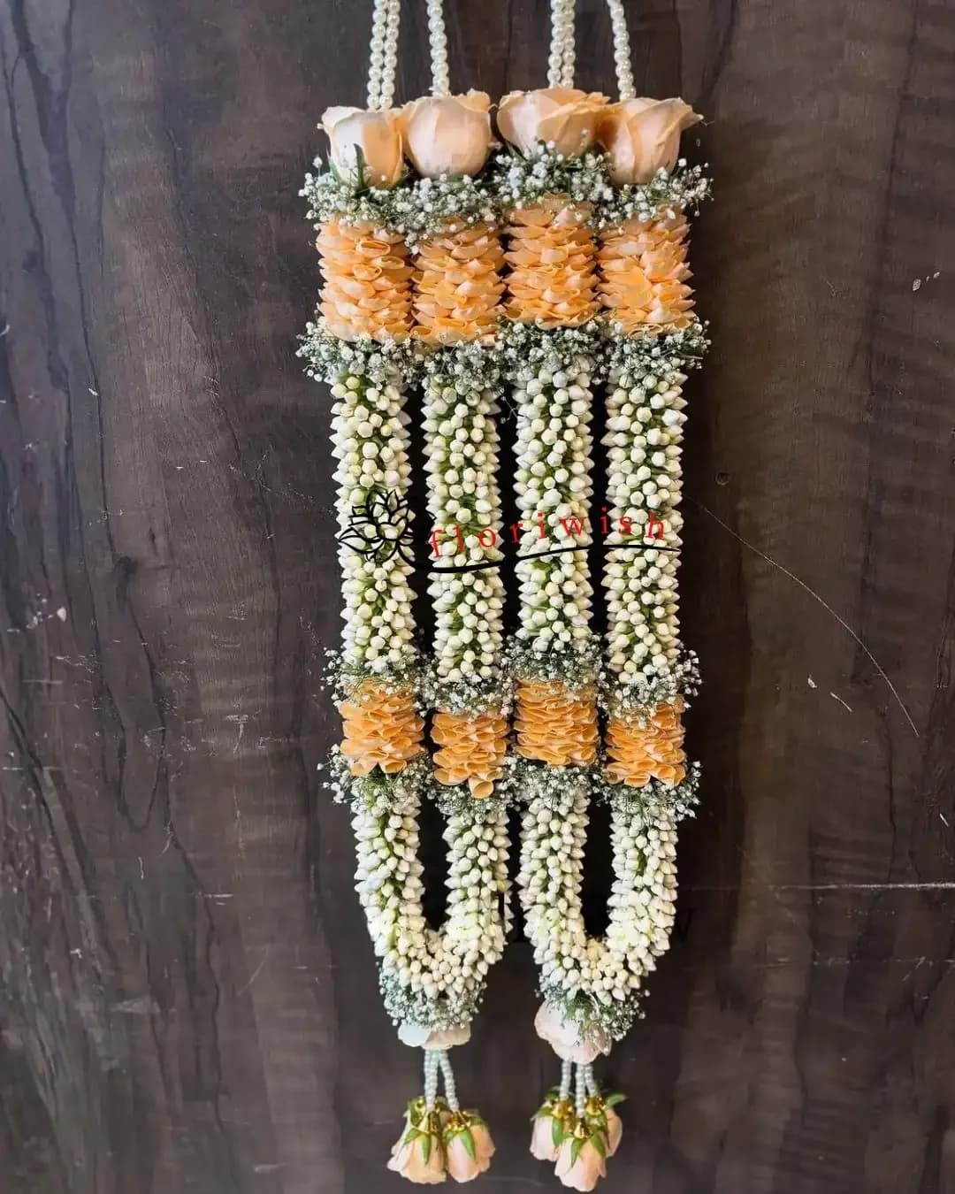 Peach Rose Mogra Varmala — view 1 of 1
