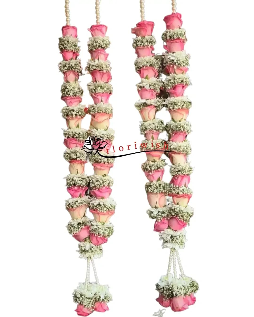 Pink Rosss Baby Breath Jaimala — view 1 of 1